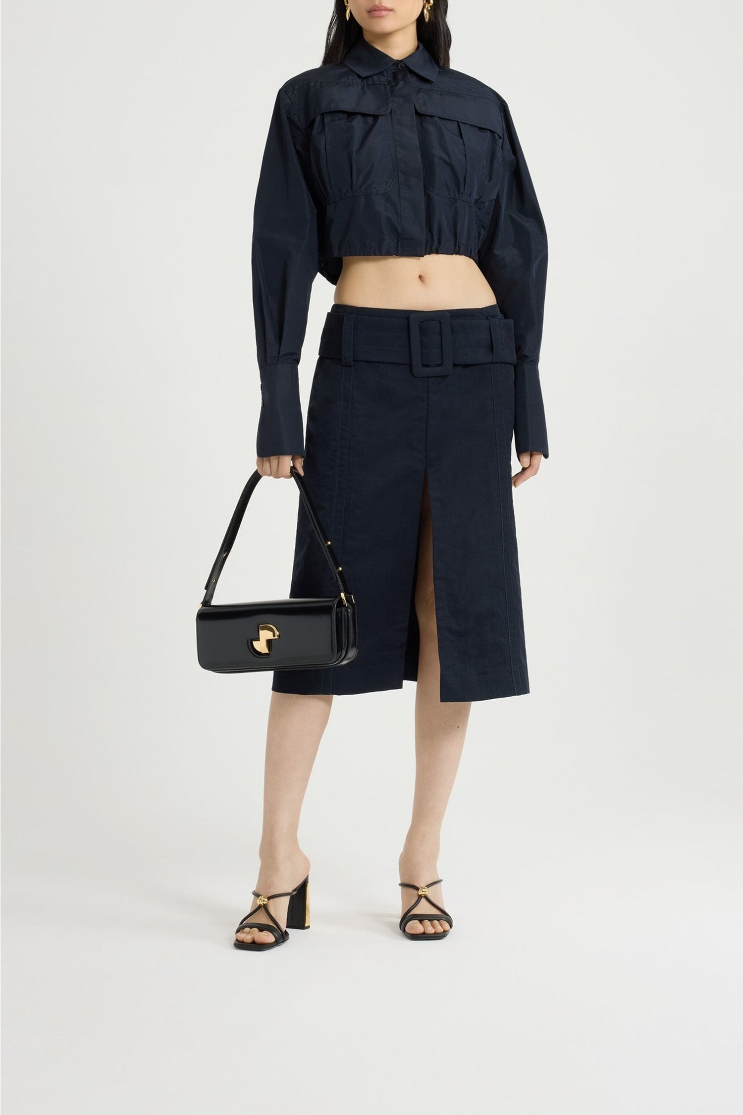 Chemise safari courte en faille - Bleu Marine