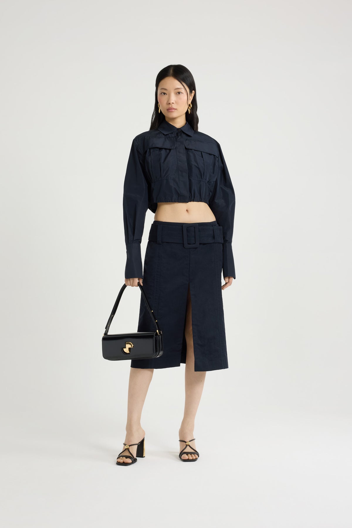 Navy Black / Chemise safari courte en faille recyclée