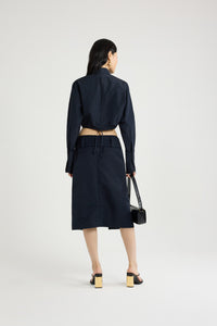 Navy Black / Chemise safari courte en faille recyclée