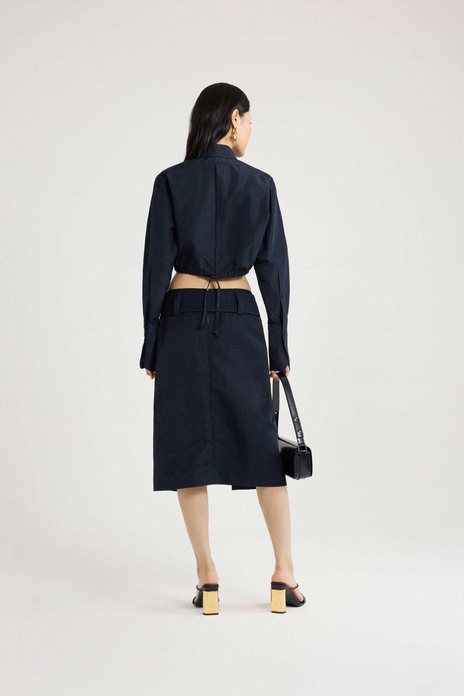 Navy Black / Chemise safari courte en faille recyclée