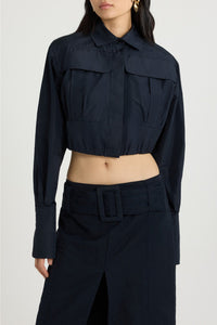 Chemise safari courte en faille - Bleu Marine
