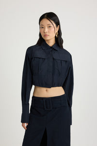 Navy Black / Chemise safari courte en faille recyclée