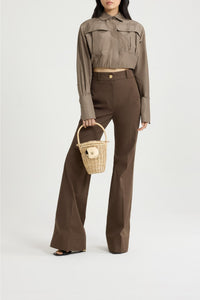 Chemise safari courte en faille - Mocha