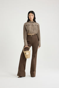 Mocha / Chemise safari courte en faille recyclée