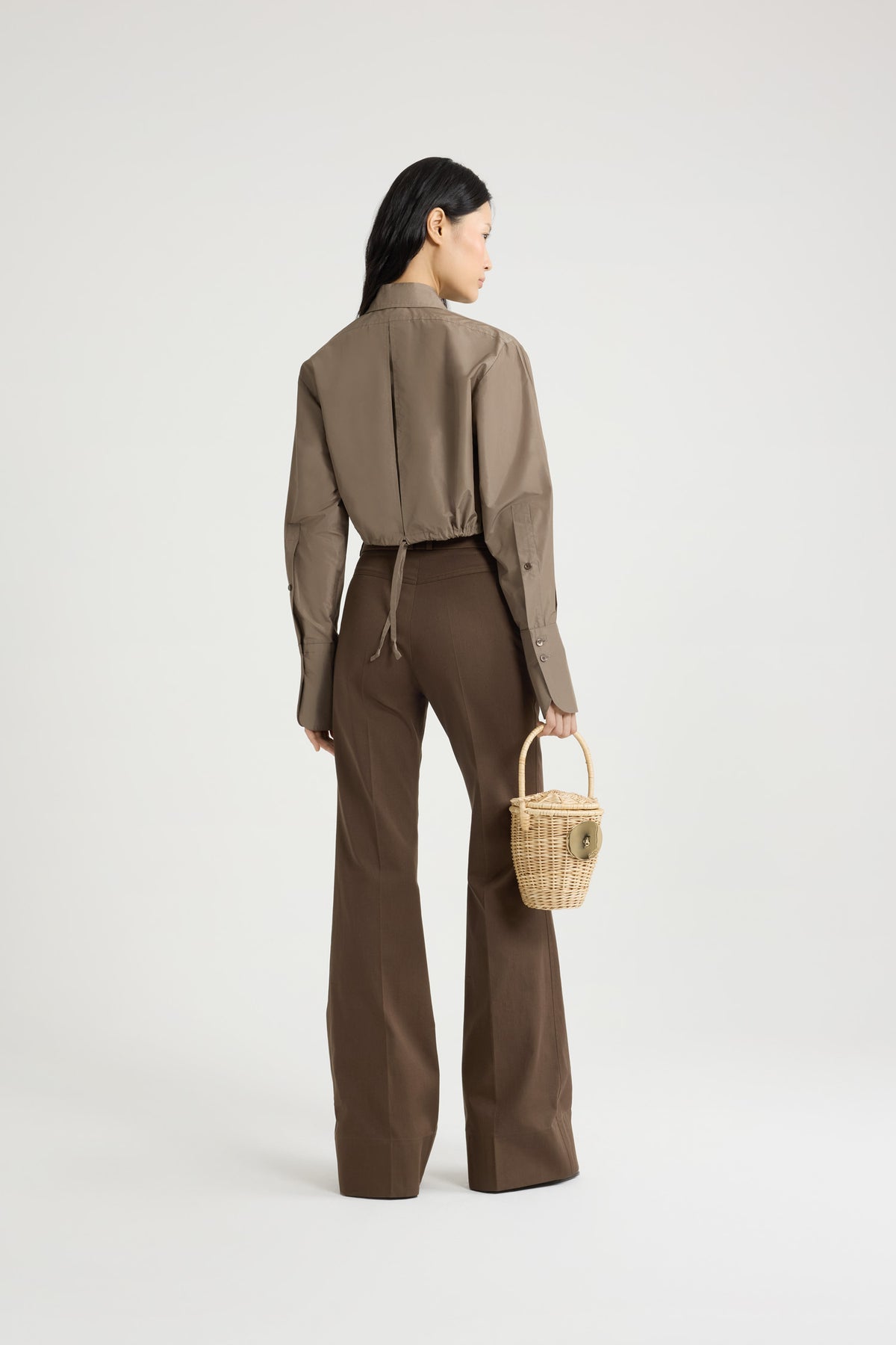 Mocha / Chemise safari courte en faille recyclée