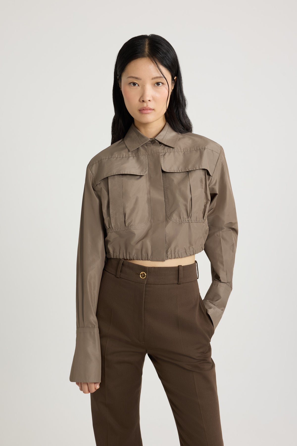 Mocha / Chemise safari courte en faille recyclée