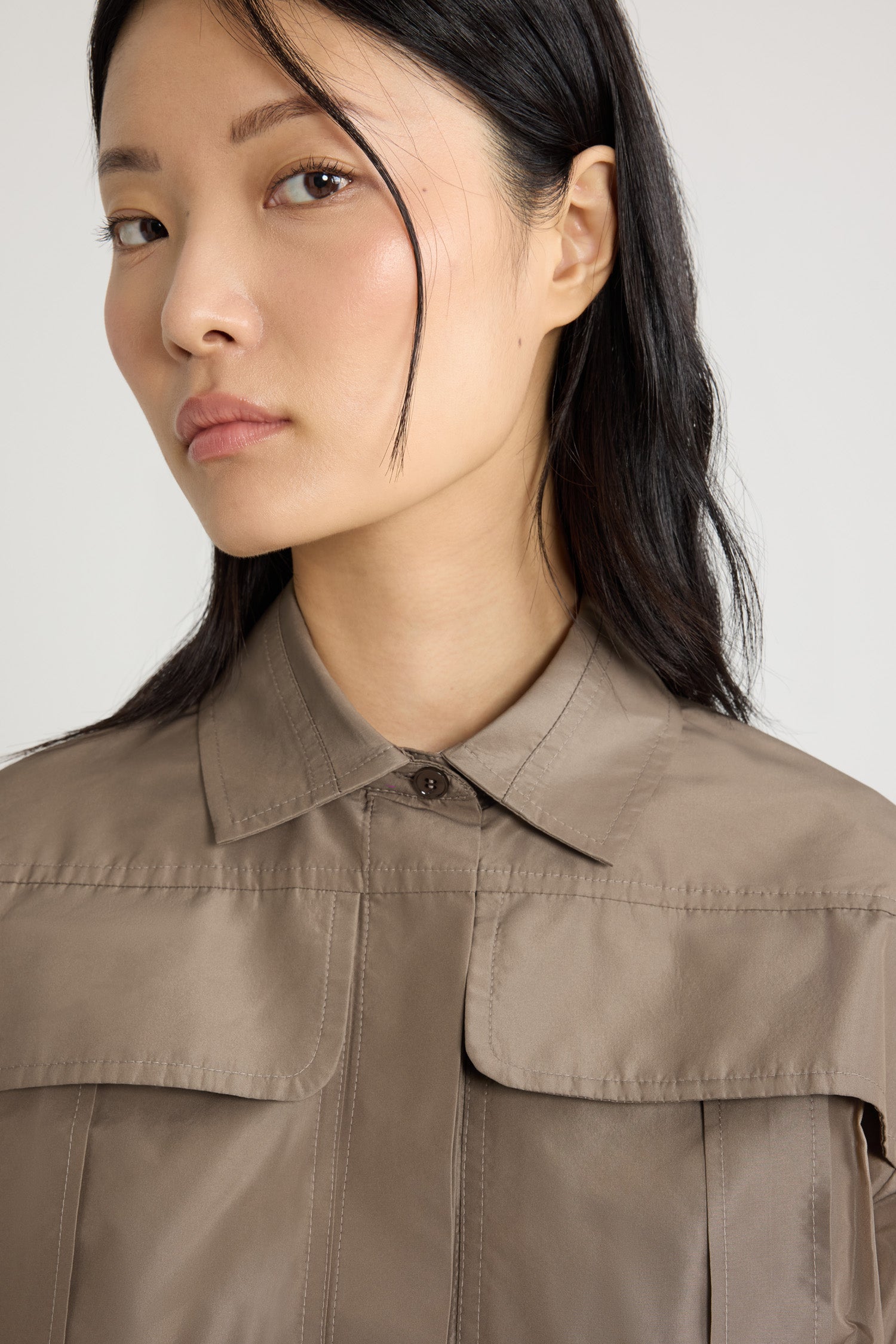 Mocha / Chemise safari courte en faille recyclée
