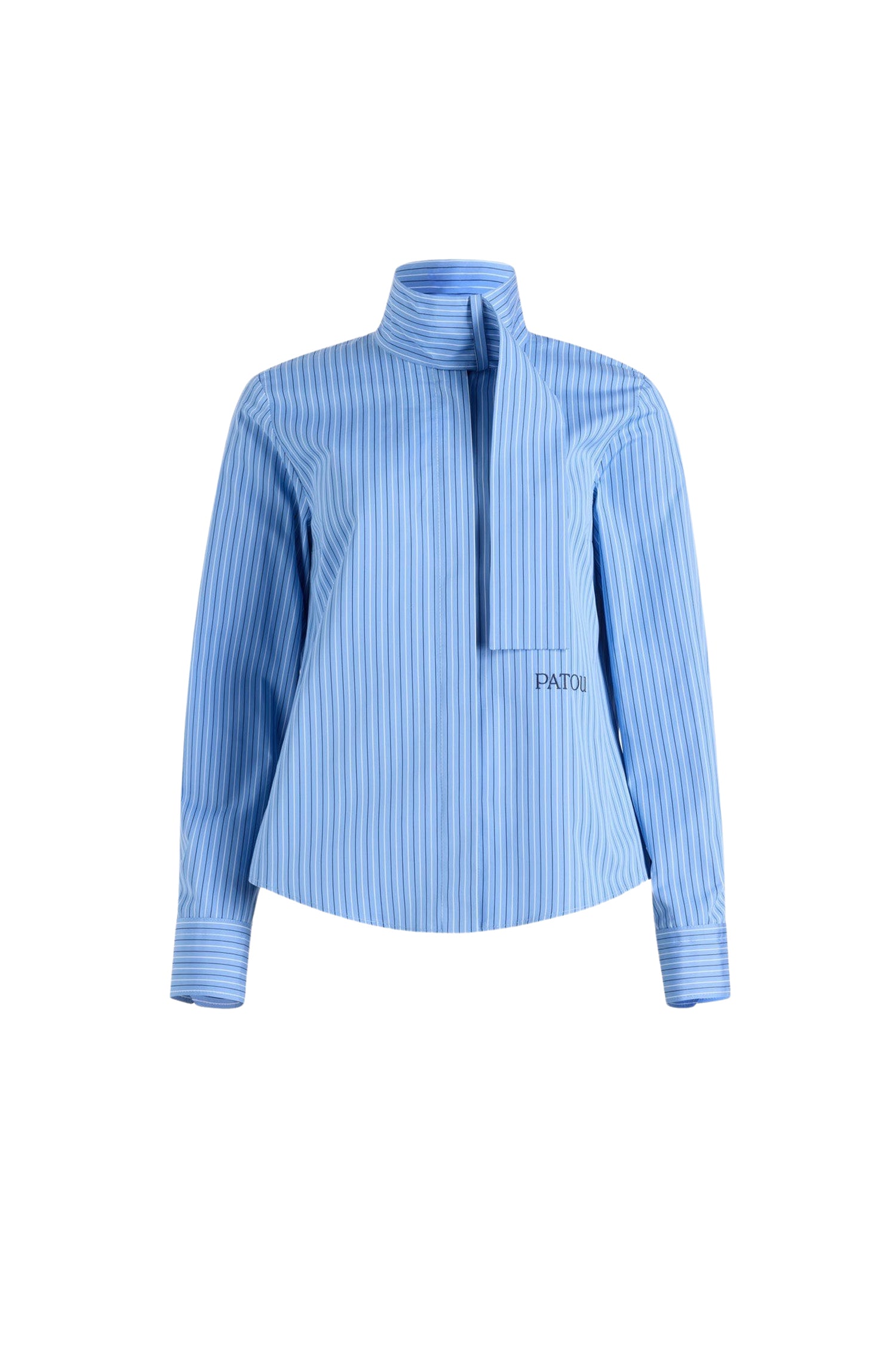 Ice Blue Stripes / Blouse à col foulard en popeline de coton bio imprimée