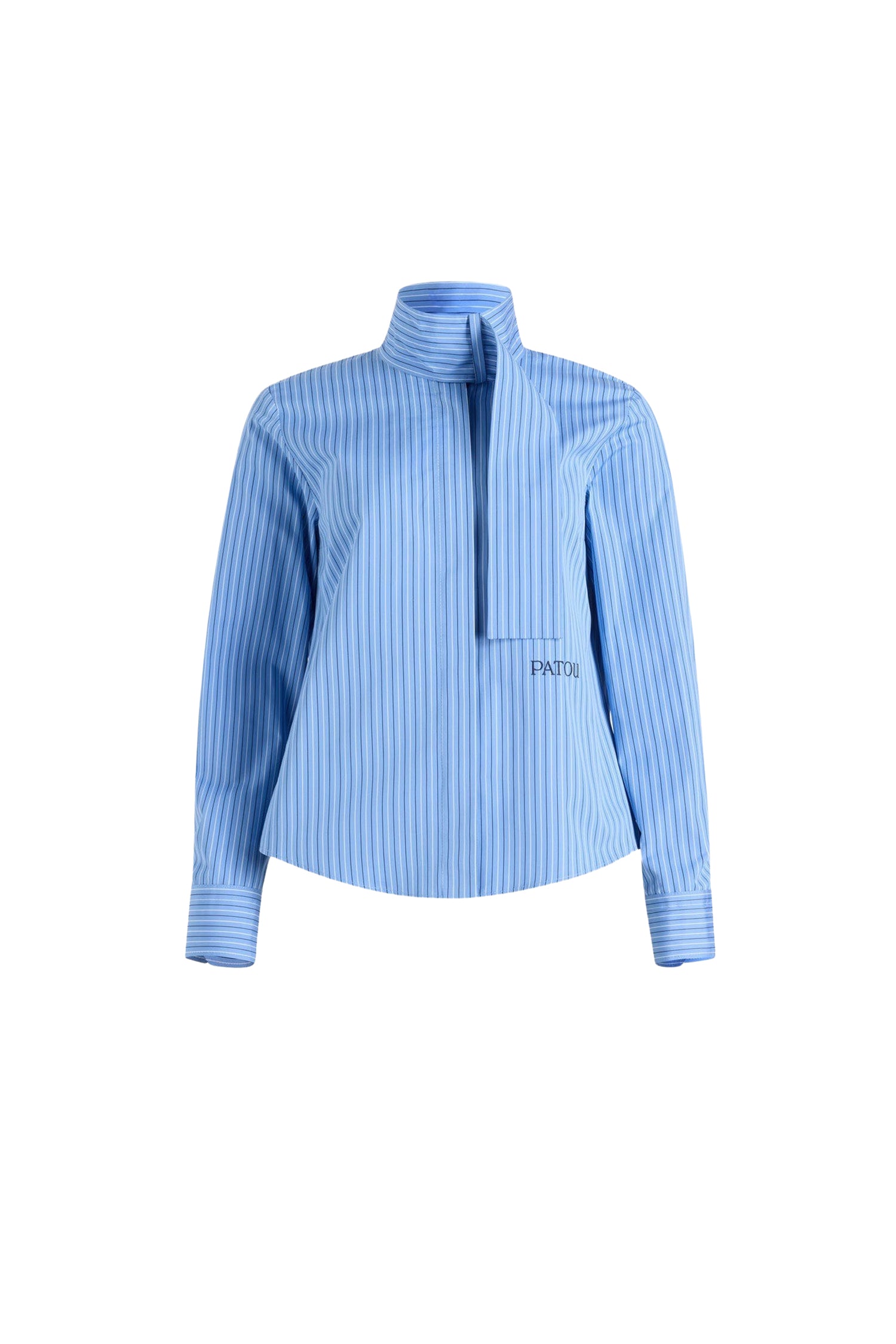 Blouse à col foulard en popeline de coton - Bleu Glacier