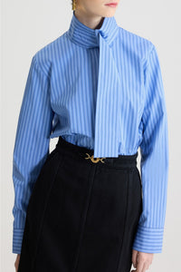 Blouse à col foulard en popeline de coton - Bleu Glacier