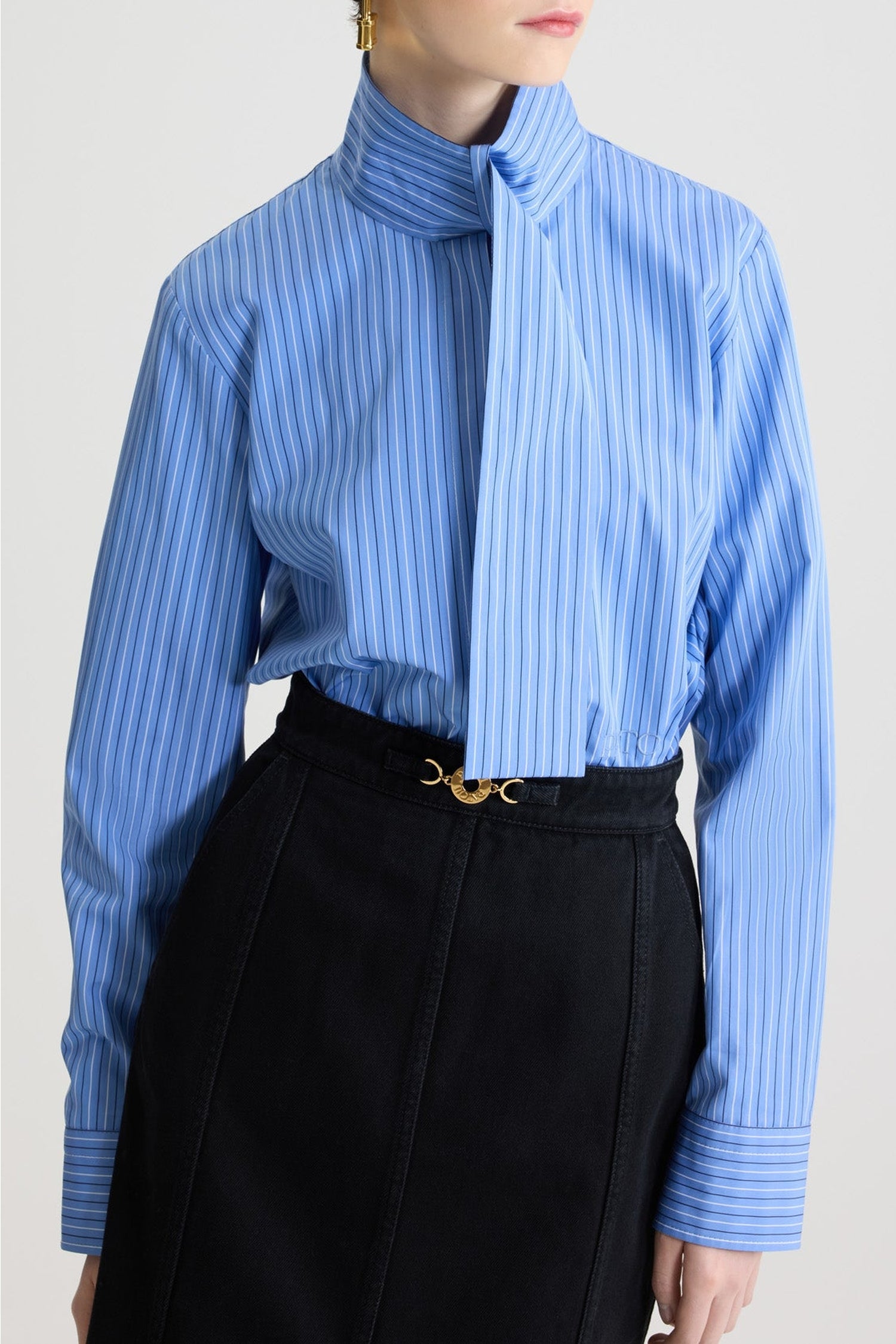 Blouse à col foulard en popeline de coton - Bleu Glacier