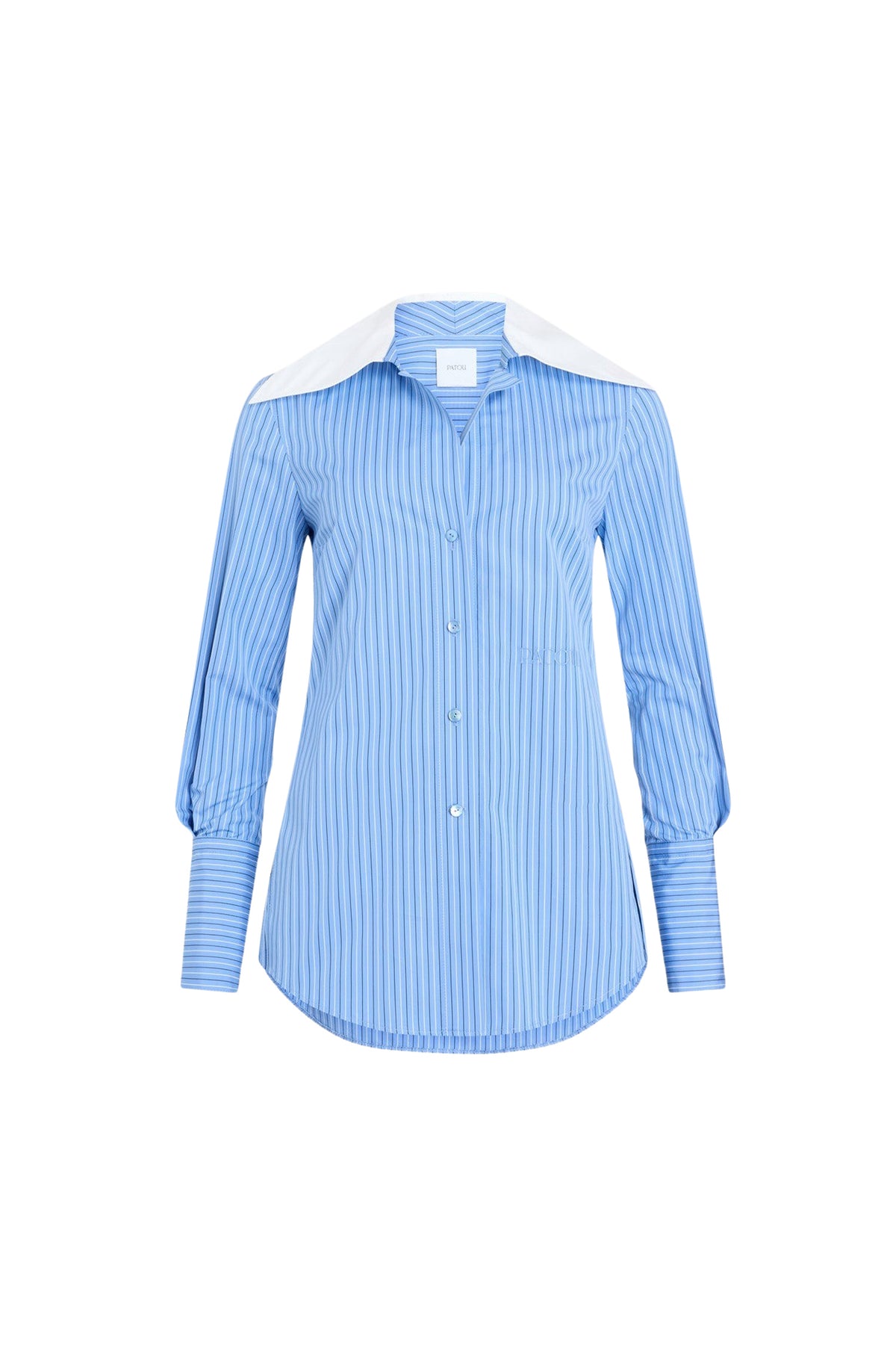 Ice Blue Stripes / Blouse à col large en popeline de coton bio imprimée