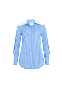 Wide-neck blouse in cotton poplin - Glacier blue