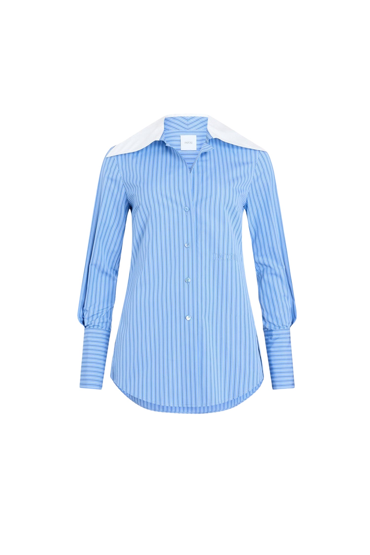 Wide-neck blouse in cotton poplin - Glacier blue