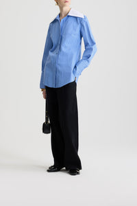 Wide-neck blouse in cotton poplin - Glacier blue