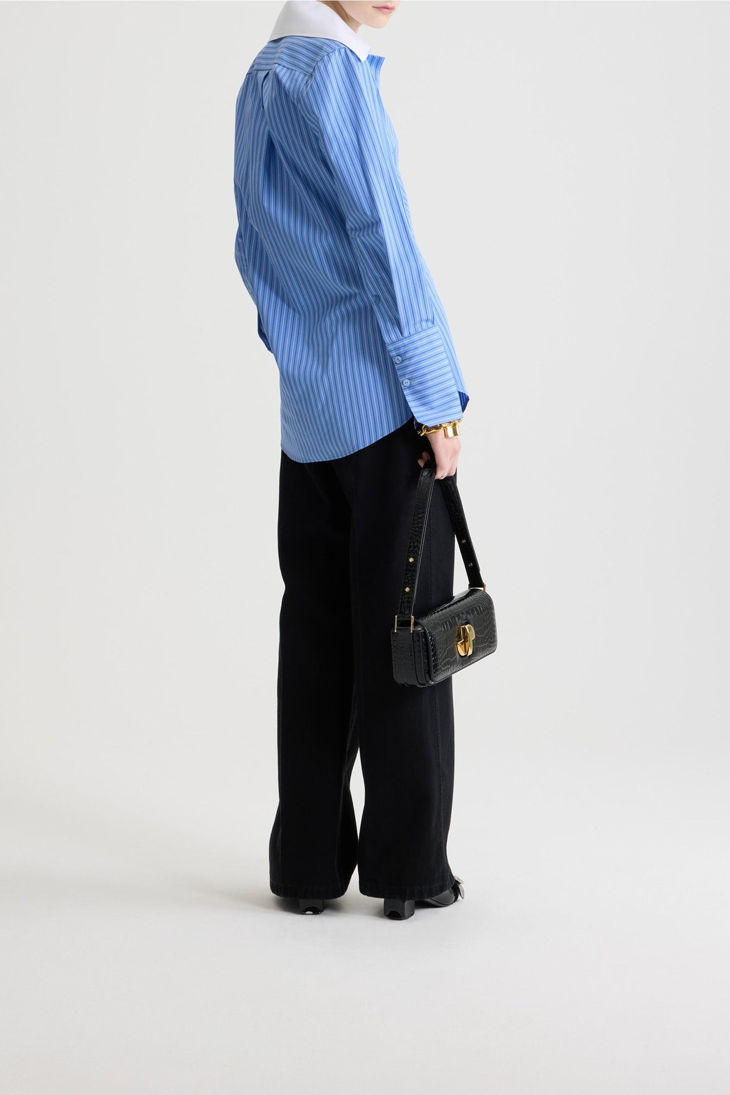Wide-neck blouse in cotton poplin - Glacier blue