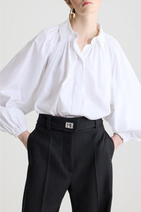 Blouse bouffante en popeline de coton - Blanc