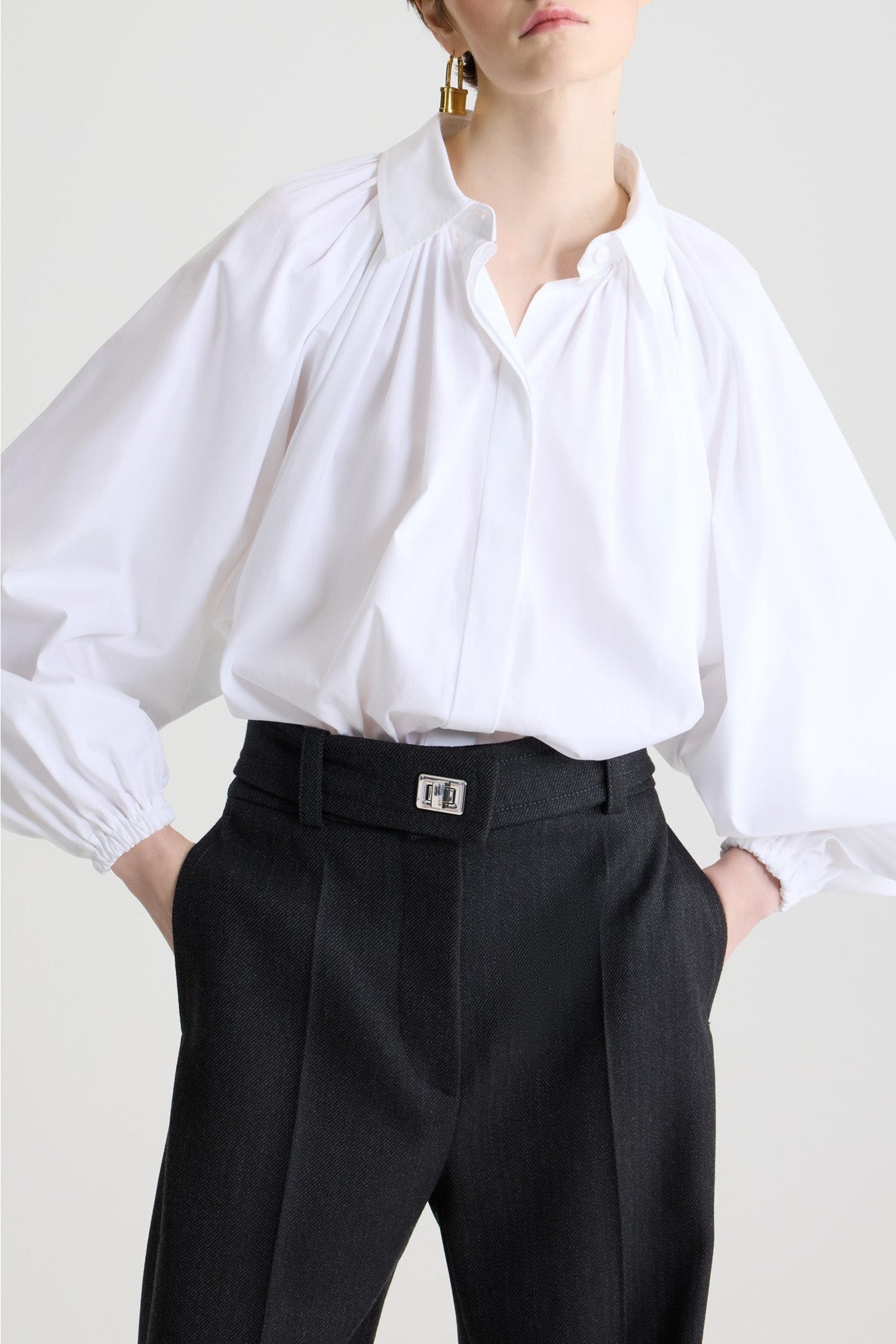 Blouse bouffante en popeline de coton - Blanc
