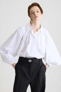 White / Blouse bouffante en popeline de coton bio
