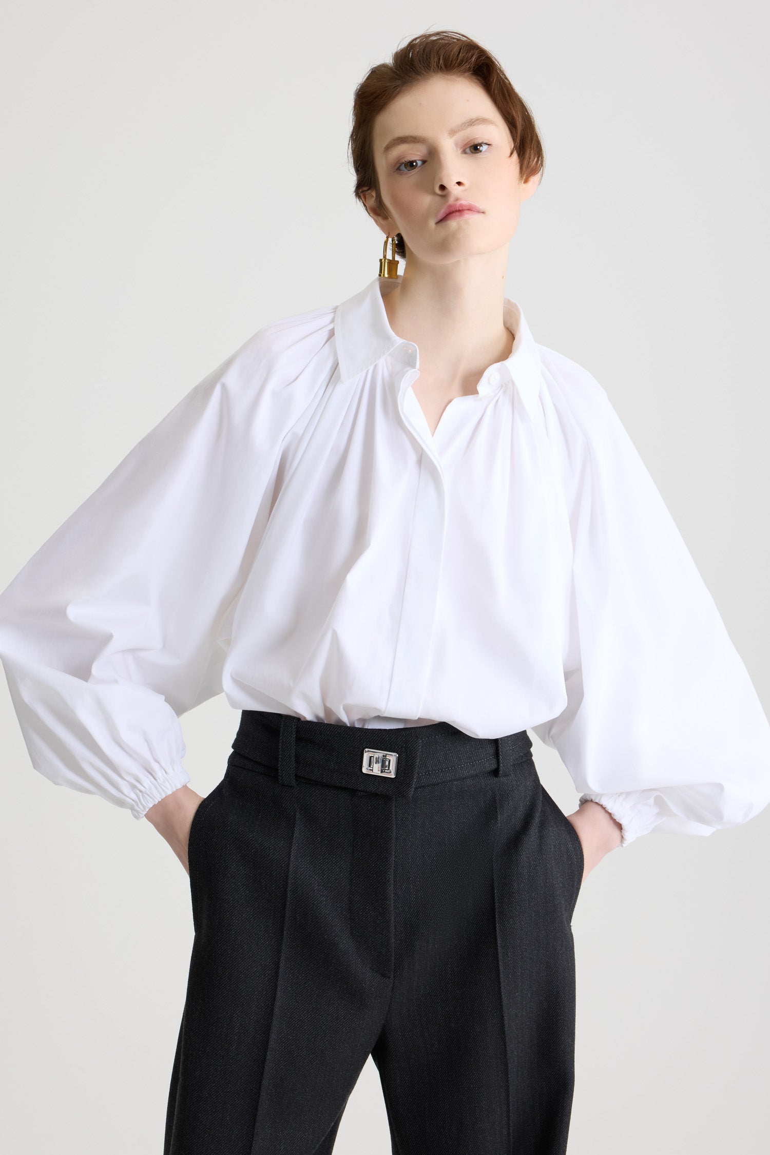 White / Blouse bouffante en popeline de coton bio
