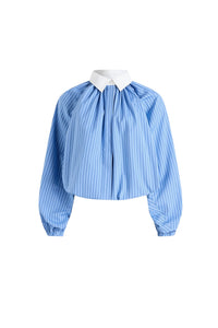 Ice Blue Stripes / Blouse bouffante en popeline de coton bio imprimée