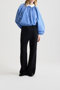 Blouse bouffante en popeline de coton - Bleu Glacier