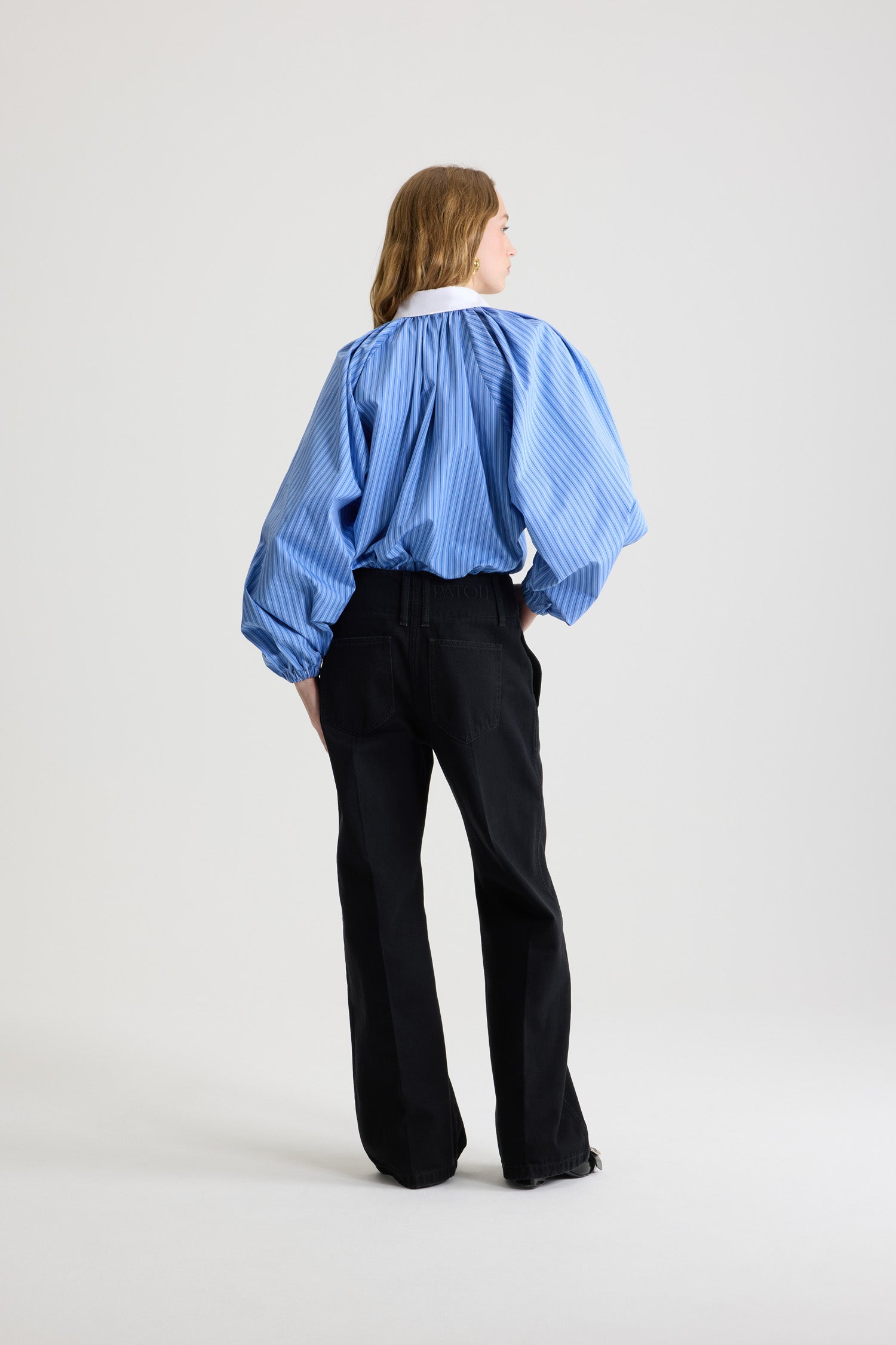 Blouse bouffante en popeline de coton - Bleu Glacier