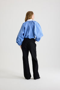 Ice Blue Stripes / Blouse bouffante en popeline de coton bio imprimée