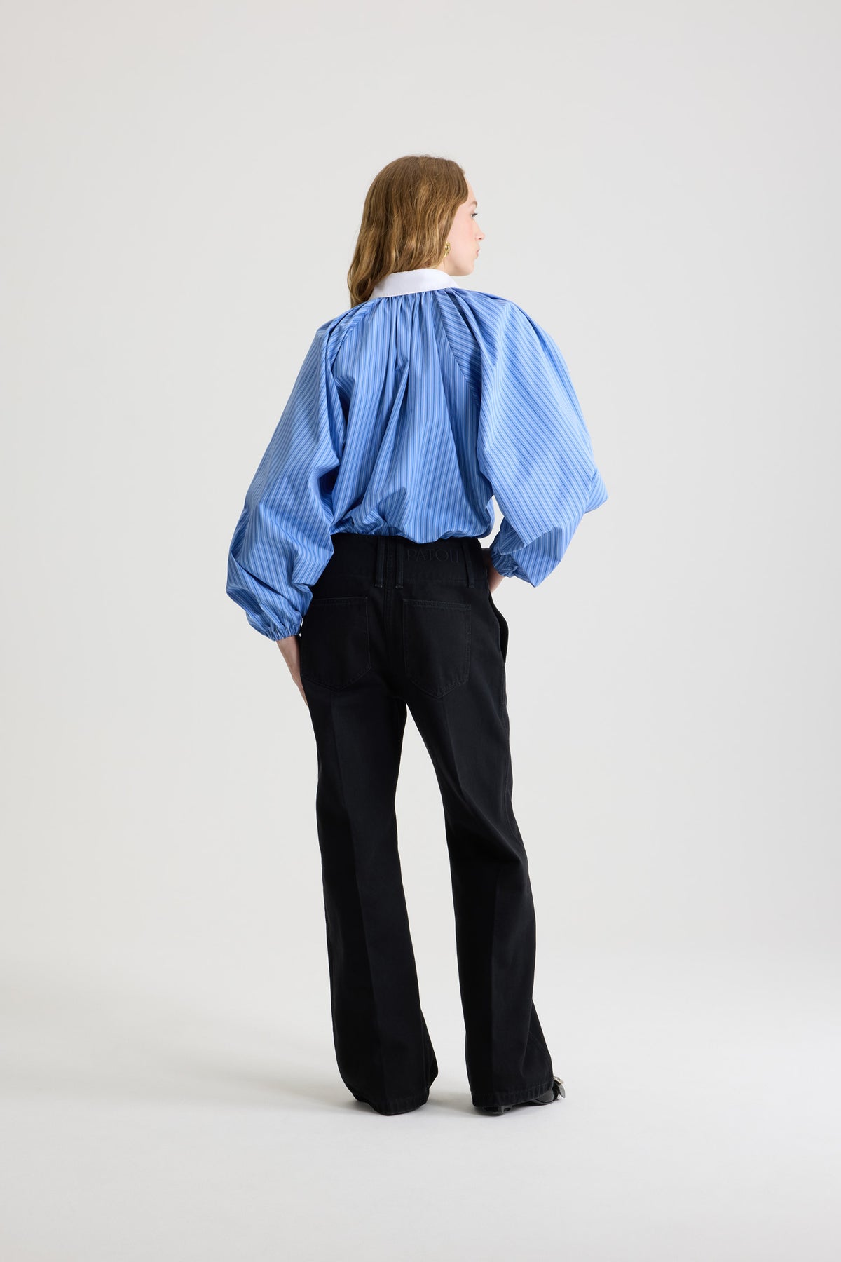 Ice Blue Stripes / Blouse bouffante en popeline de coton bio imprimée