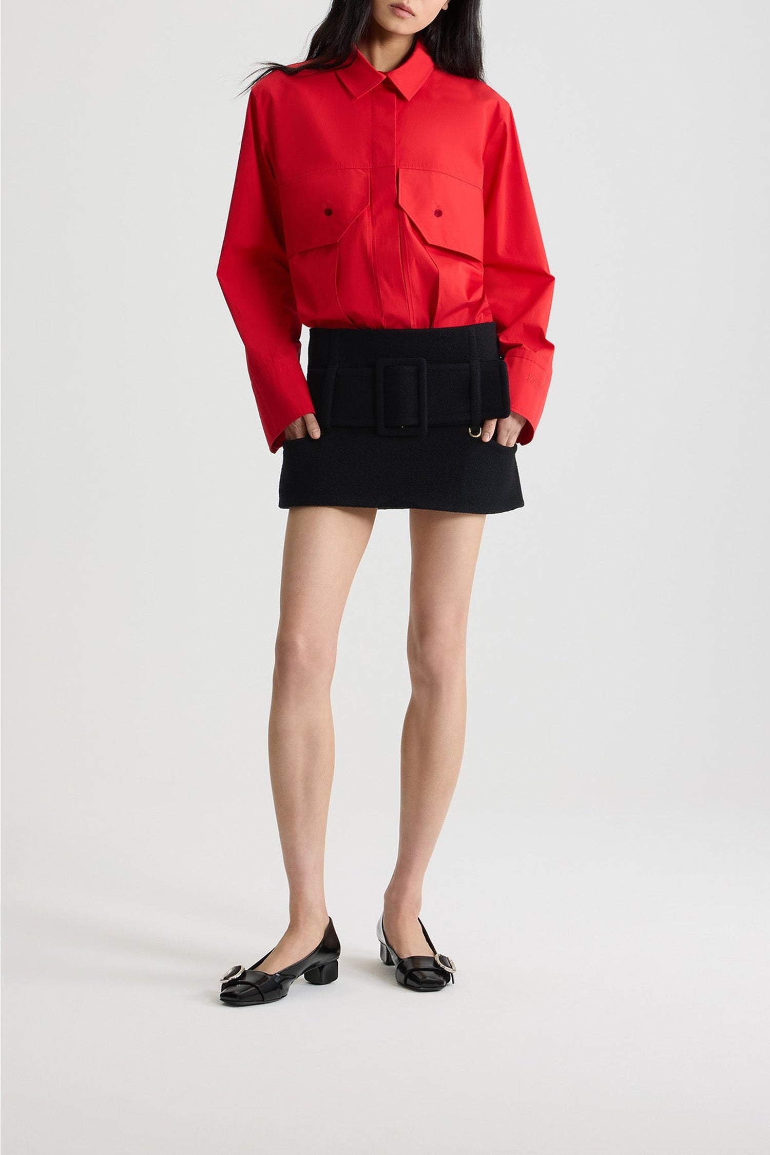 Blouse cargo en popeline de coton - Rouge Elixir