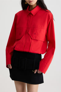 Blouse cargo en popeline de coton - Rouge Elixir