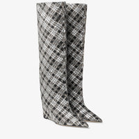 Blake mid-height 85 tartan and pearl boots - Black & Silver
