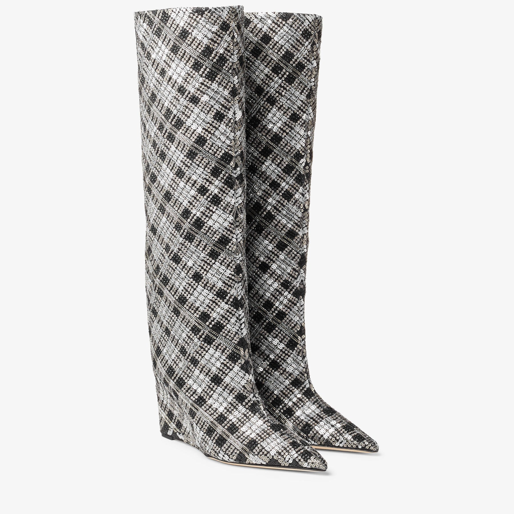 Blake mid-height 85 tartan and pearl boots - Black & Silver
