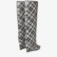 Blake mid-height 85 tartan and pearl boots - Black & Silver