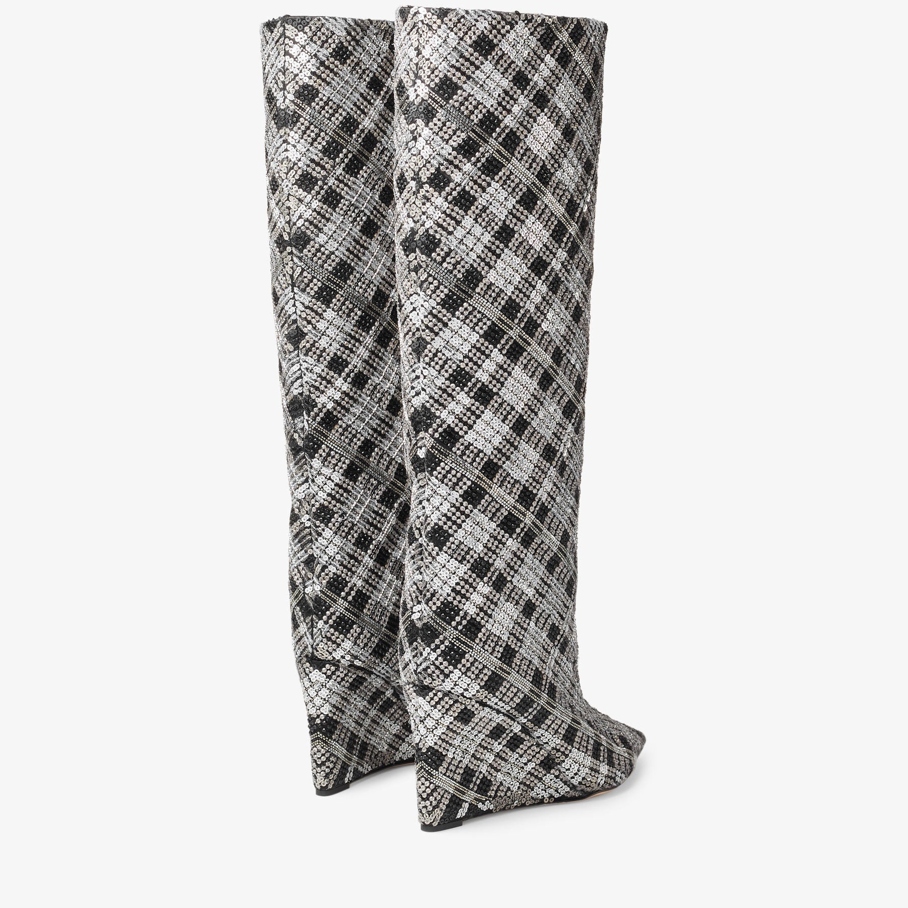 Blake mid-height 85 tartan and pearl boots - Black & Silver