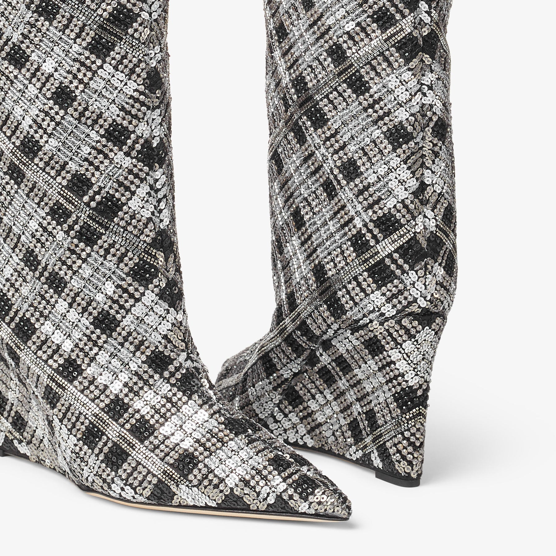 Blake mid-height 85 tartan and pearl boots - Black & Silver