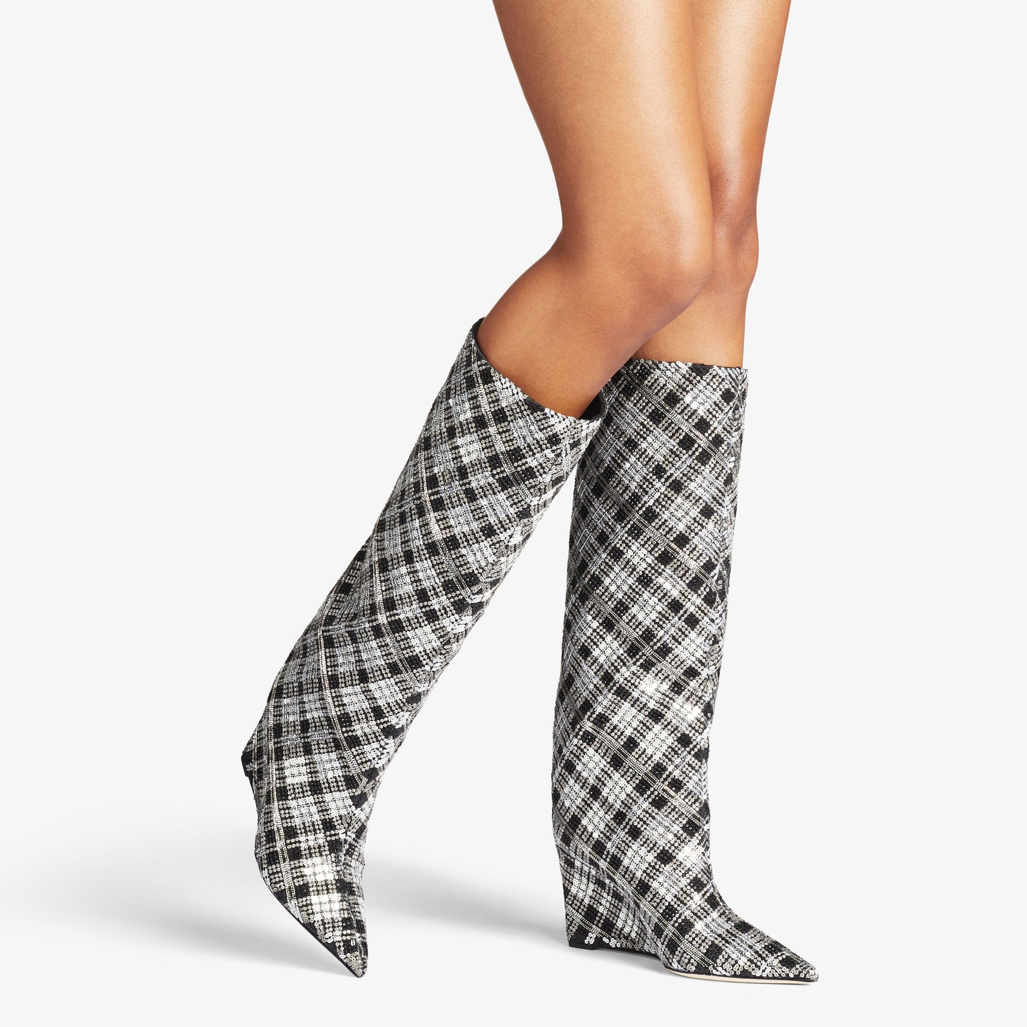Blake mid-height 85 tartan and pearl boots - Black & Silver