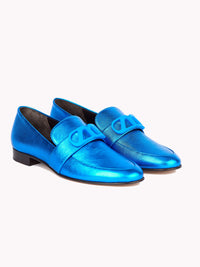 13qty NEW / Mocassins Blair en cuir Nappa métallisé - Blue
