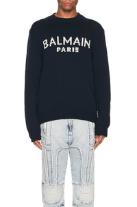 Pull à logo Paris en laine - Bleu Marine & Naturel