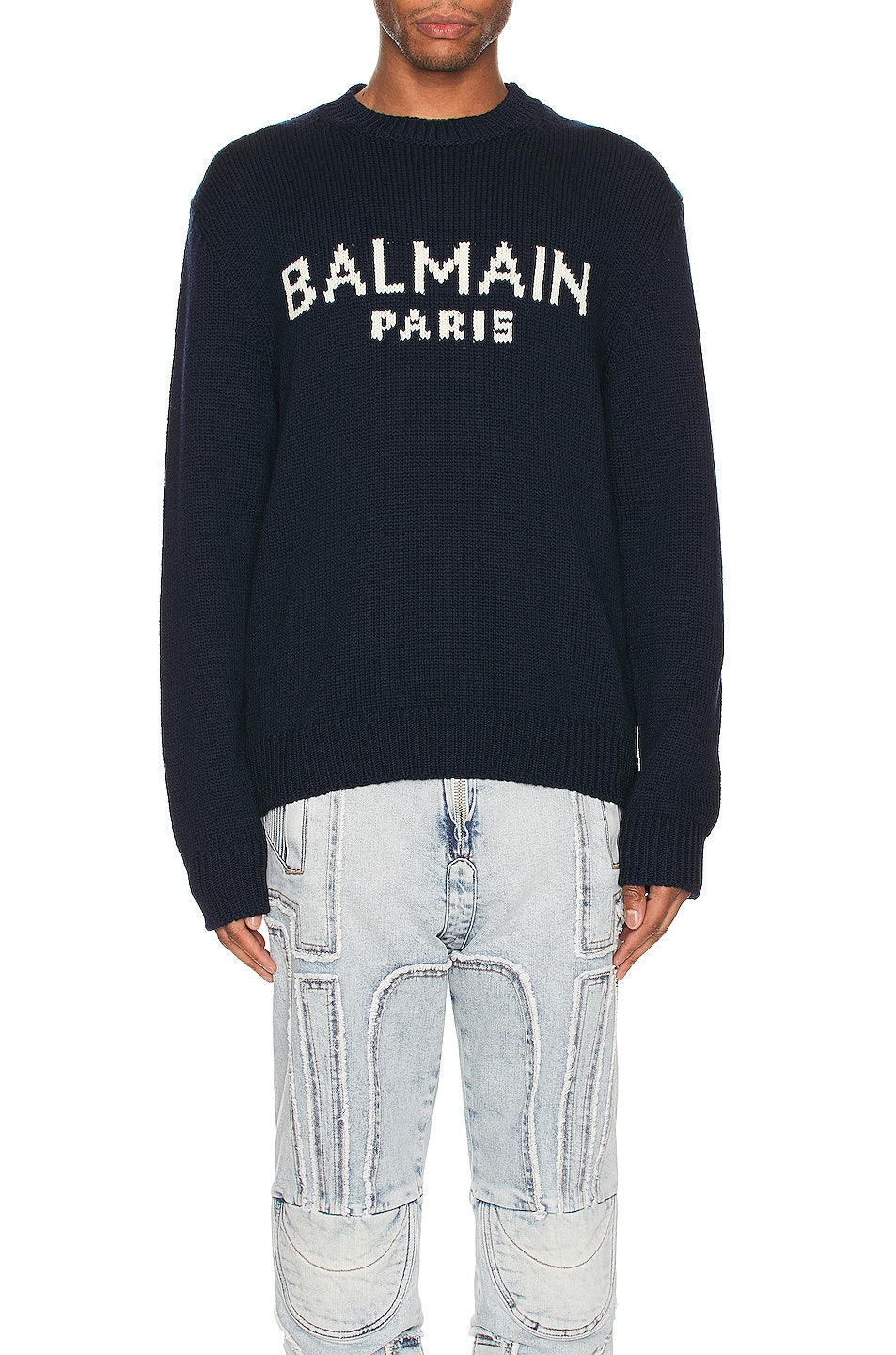 Pull à logo Paris en laine - Bleu Marine & Naturel