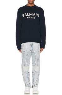 Pull à logo Paris en laine - Bleu Marine & Naturel
