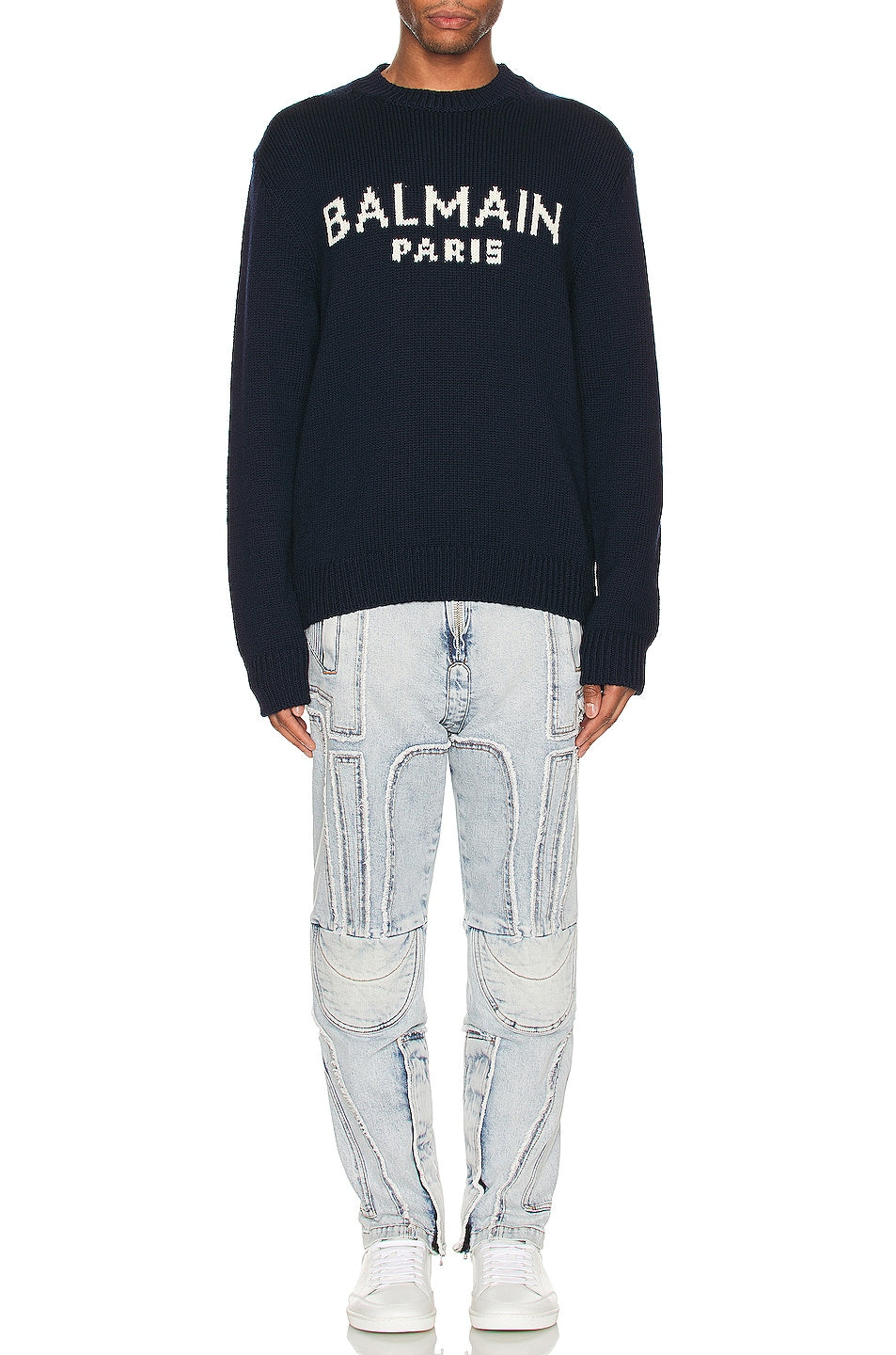 Pull à logo Paris en laine - Bleu Marine & Naturel
