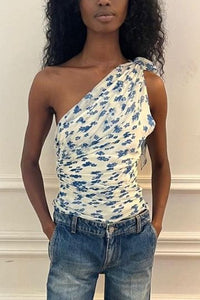 One-Shoulder Draped Top - Cloud / Blue