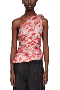 One-Shoulder Draped Top - Chilli / Blush