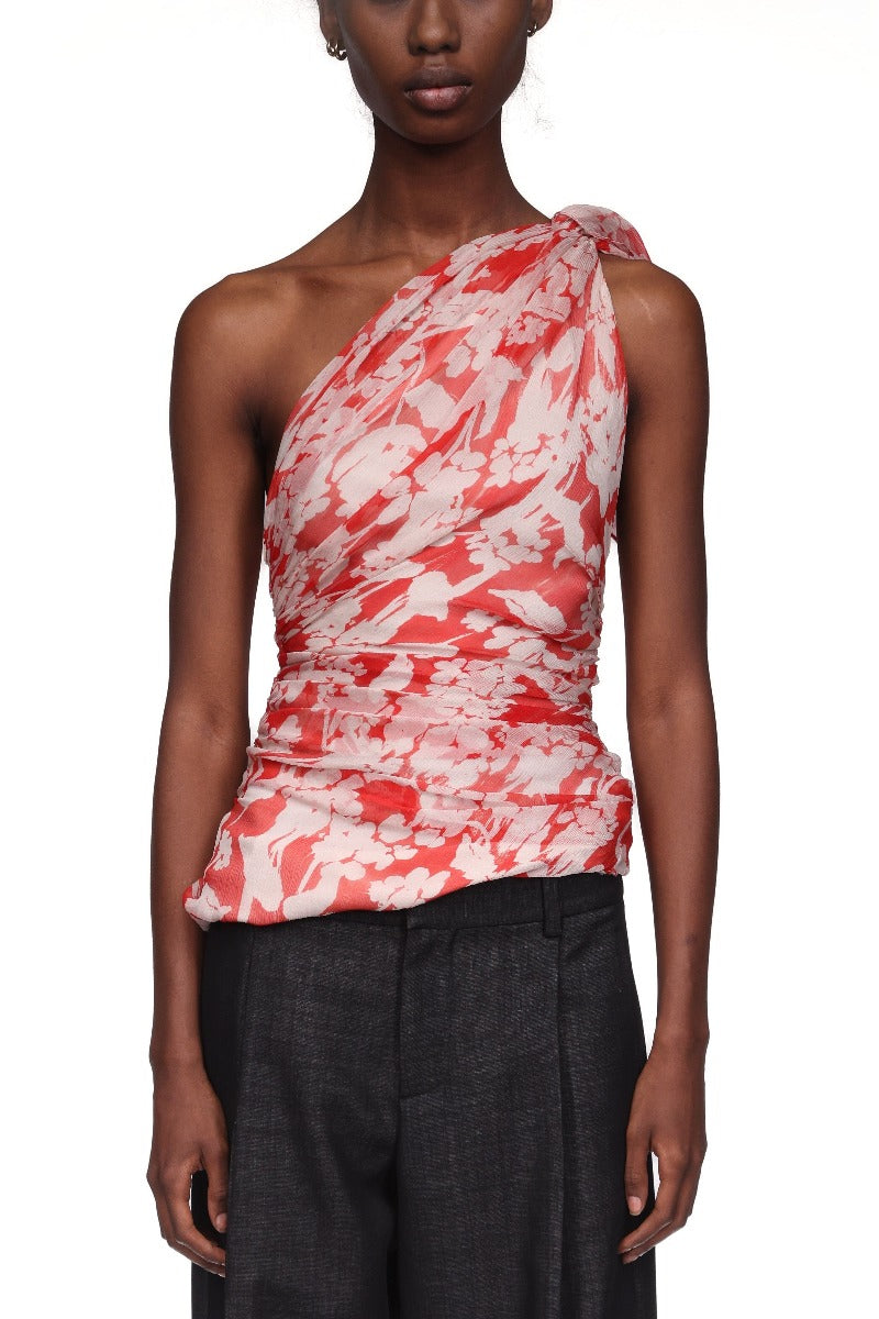 One-Shoulder Draped Top - Chilli / Blush
