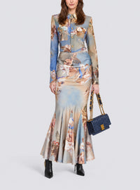 Chemise en crêpe imprimé ciel 2 poches - Bleu & Multicolore