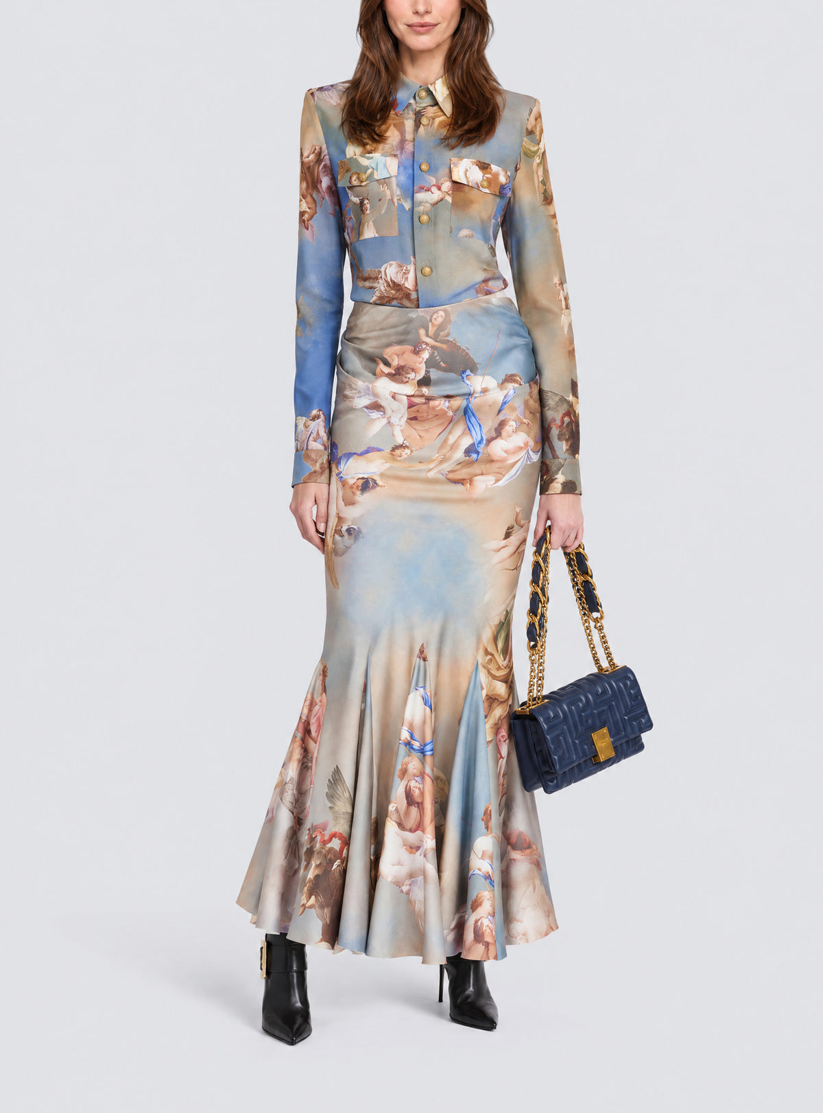 Chemise en crêpe imprimé ciel 2 poches - Bleu & Multicolore