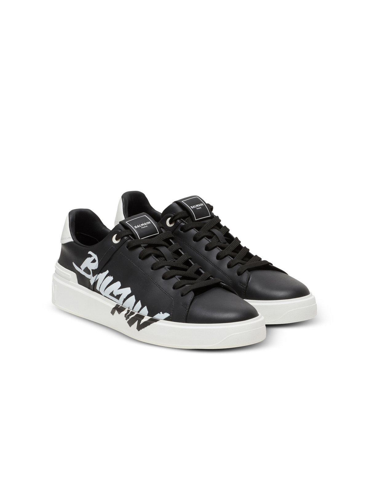 Baskets b-court en cuir imprimé - Noir & Blanc