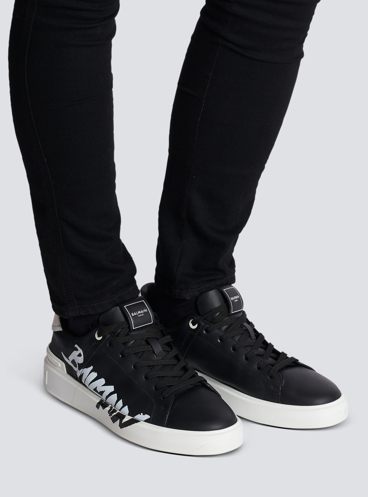 Baskets b-court en cuir imprimé - Noir & Blanc