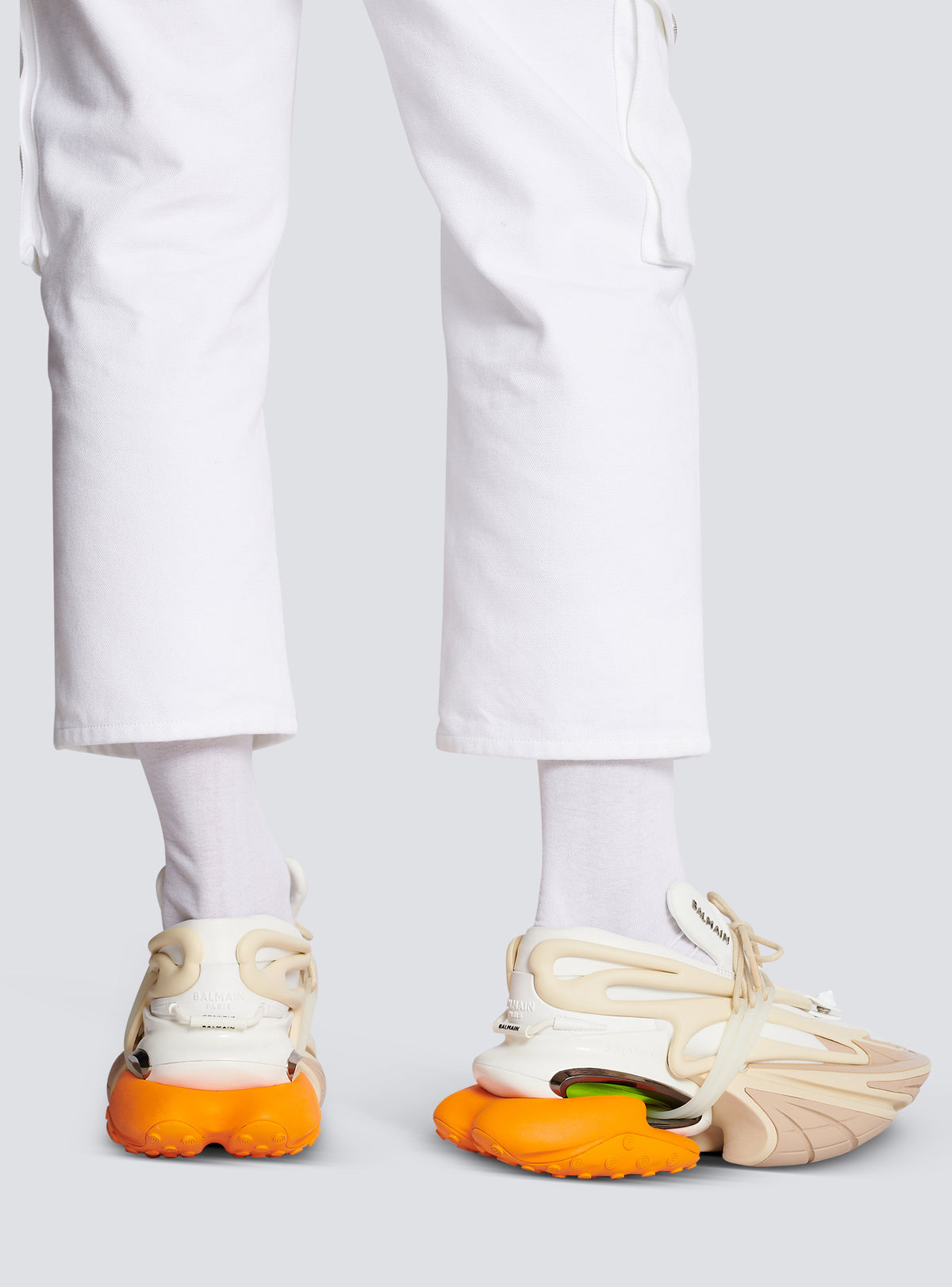 Baskets unicorn en néoprène et cuir - Gris & Blanc & Orange Vif